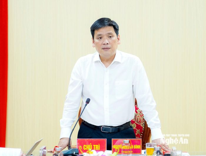 Đồng chí Nguyễn Thanh Bình - Phó Bí thư Tỉnh ủy phát biểu kết luận buổi làm việc. Ảnh: Phạm Bằng