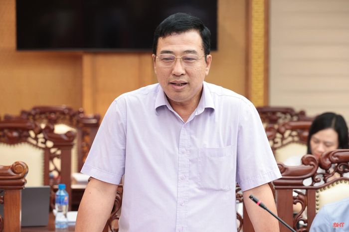 Đồng chí Trần Tú Anh - Ủy viên BTV Tỉnh ủy, Chủ nhiệm Ủy ban Kiểm tra Tỉnh ủy phát biểu tại hội nghị.
