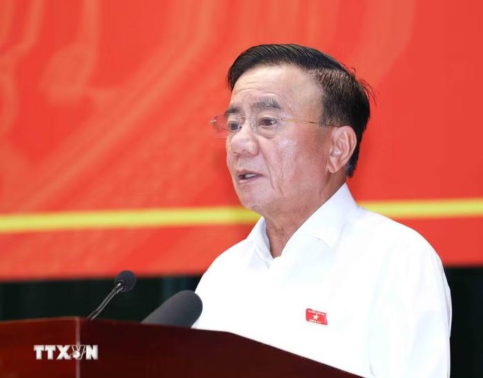 Đồng chí Trần Cẩm Tú, Ủy viên Bộ Chính trị, Thường trực Ban Bí thư phát biểu tại hội nghị. (Ảnh: Phương Hoa/TTXVN)