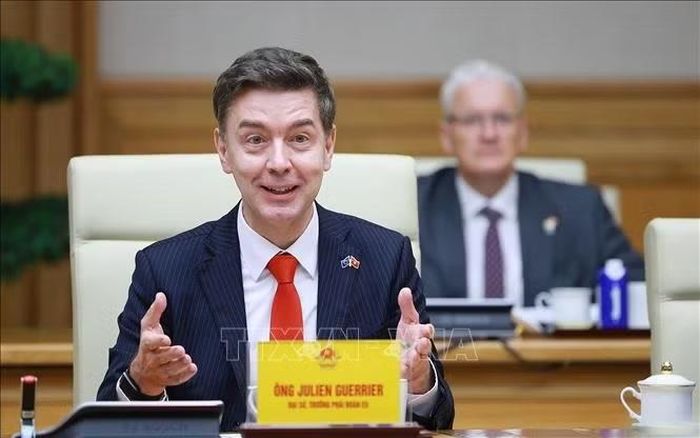 Ông Julien Guerrier, Đại sứ, Trưởng Phái đoàn Liên minh Châu Âu (EU) tại Việt Nam phát biểu. Ảnh: Dương Giang/TTXVN