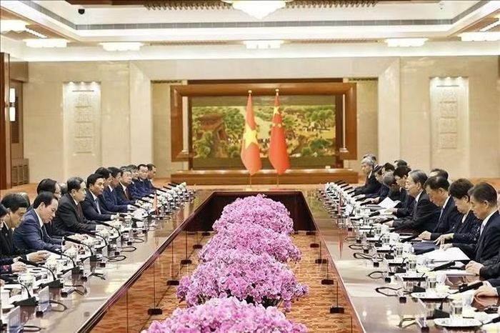Chủ tịch Quốc hội Trần Thanh Mẫn hội đàm với Ủy viên trưởng Ủy ban thường vụ Đại hội Đại biểu Nhân dân toàn quốc Trung Quốc Triệu Lạc Tế và đồng chủ trì Phiên họp lần thứ 2 Ủy ban hợp tác giữa Quốc hội Việt Nam và Nhân đại toàn quốc Trung Quốc. Ảnh: Doãn Tấn/TTXVN