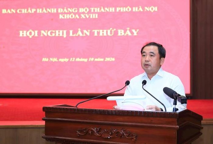 Bí thư Thành ủy Hà Nội Trần Đức Thắng phát biểu kết luận hội nghị (Ảnh: Quang Thái).