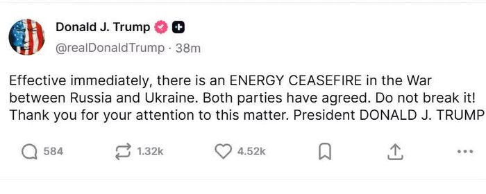 Ảnh chụp bài đăng của Tổng thống Trump.