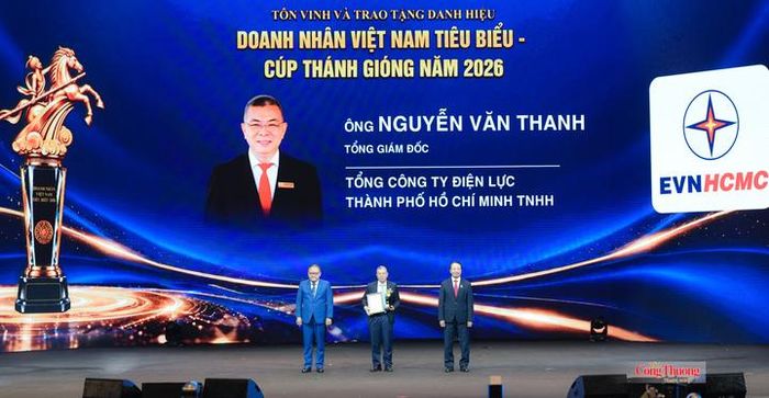 Tổng giám đốc EVNHCMC Nguyễn Văn Thanh là một trong 100 doanh nhân Việt Nam nhận danh hiệu “Doanh nhân Việt Nam tiêu biểu - Cúp Thánh Gióng” năm 2026.