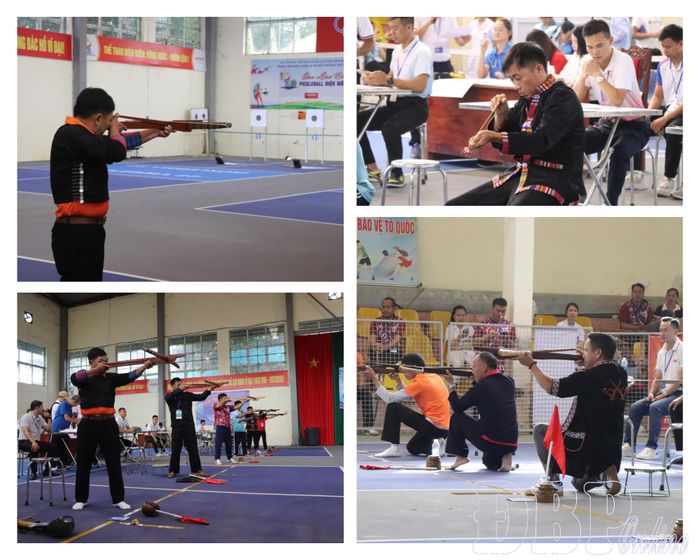Vận động viên thi đấu bắn nỏ tại Sân vận động tỉnh Điện Biên.
