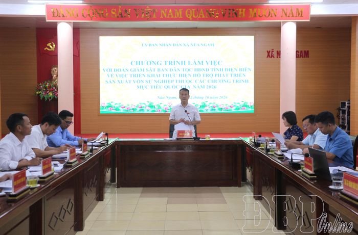Đồng chí Mùa Thanh Sơn, Trưởng ban Dân tộc phát biểu tại buổi giám sát.