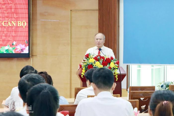 Phó Giám đốc phụ trách Sở Khoa học và Công nghệ Nguyễn Minh Quang phát biểu tại buổi lễ. Ảnh: Thảo Quế