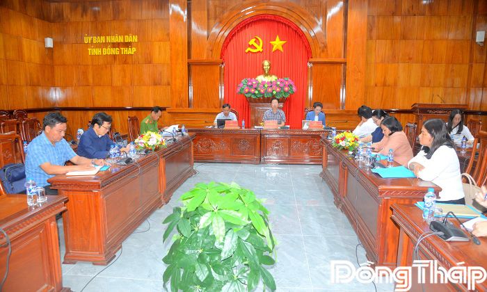 Quang cảnh hội nghị tại điểm cầu tỉnh Đồng Tháp.