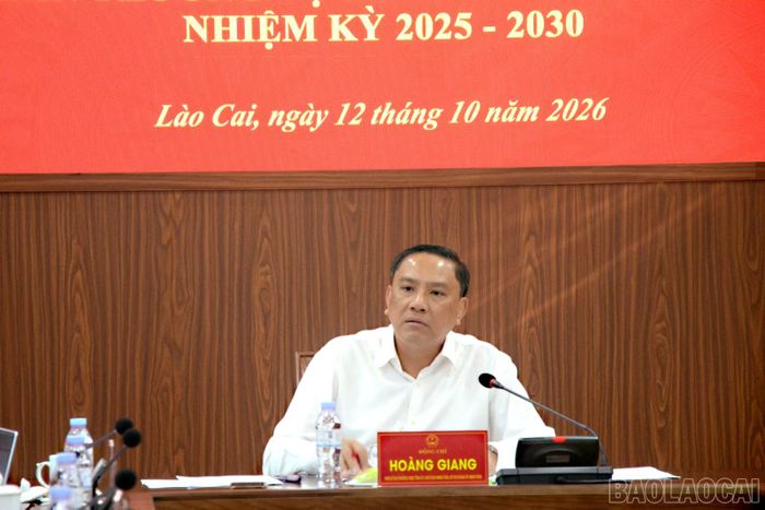 Đồng chí Hoàng Giang - Phó Bí thư Thường trực Tỉnh ủy, Chủ tịch HĐND tỉnh phát biểu tại hội nghị.