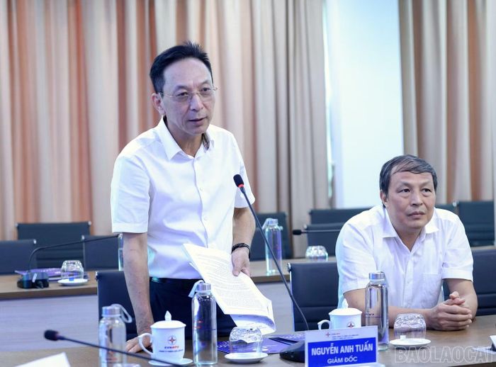 Lãnh đạo Công ty Điện lực Lào Cai phát biểu tại buổi làm việc.
