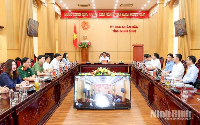 Quang cảnh hội nghị tại điểm cầu tỉnh Ninh Bình.