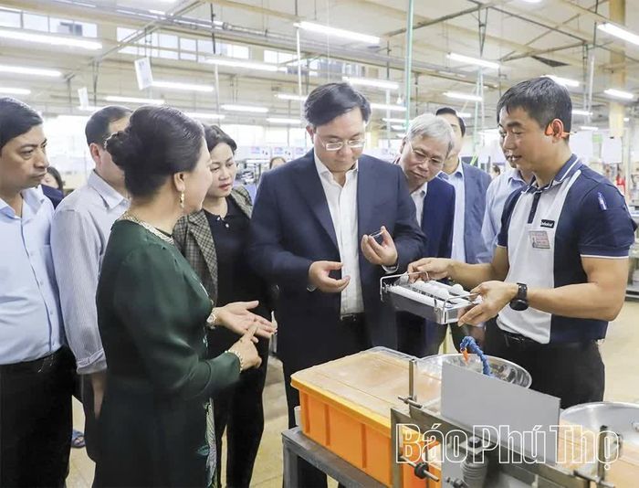Chủ tịch UBND tỉnh Trần Duy Đông cùng lãnh đạo các sở, ngành thăm Công ty TNHH Nghiên cứu kỹ thuật R Việt Nam tại Khu công nghiệp Bờ trái sông Đà (phường Hòa Bình).