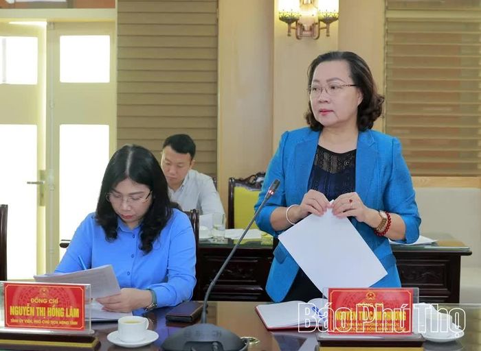 Phó Chủ tịch HĐND tỉnh Nguyễn Thị Cẩm Phương phát biểu tại hội nghị.