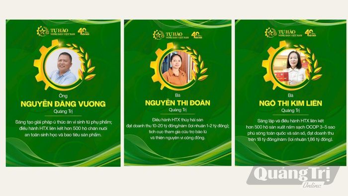3 đại biểu của tỉnh Quảng Trị được tôn vinh "Nông dân Việt Nam xuất sắc 40 năm đổi mới" - Ảnh: LT