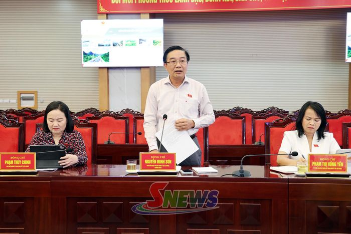 Đồng chí Nguyễn Minh Sơn, Phó Chủ nhiệm Ủy ban Kinh tế và Tài chính của Quốc hội, phát biểu tại cuộc làm việc.