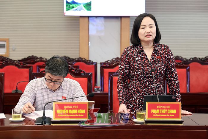 Đồng chí Phạm Thúy Chinh, Phó Chủ nhiệm Ủy ban Kinh tế và Tài chính của Quốc hội, phát biểu tại cuộc làm việc.