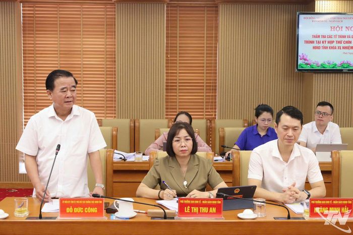 Đồng chí Phó Chủ tịch Thường trực HĐND tỉnh Đỗ Đức Công phát biểu tại Hội nghị.