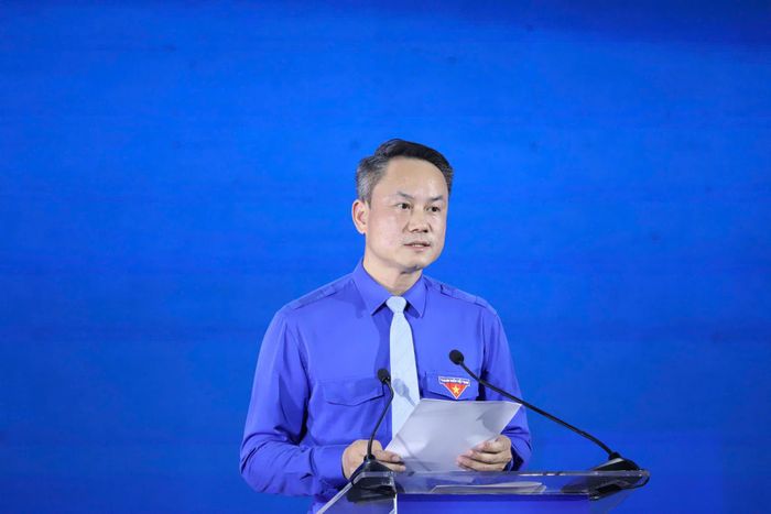 Đồng chí Nguyễn Kim Quy, Bí thư Trung ương Đoàn, Chủ tịch Hội Liên hiệp thanh niên Việt Nam phát biểu. Ảnh: Đăng Hải