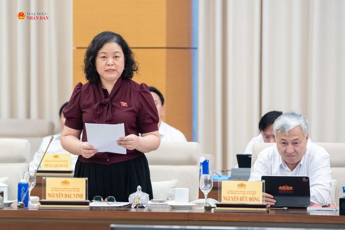 Phó Chủ nhiệm Ủy ban Văn hóa và Xã hội Lò Thị Việt Hà trình bày tóm tắt báo cáo thẩm tra sơ bộ dự án Luật
