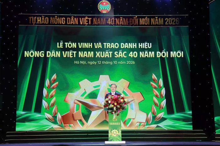 Chủ tịch BCH Trung ương Hội Nông dân Việt Nam Lương Quốc Đoàn phát biểu khai mạc Lễ tôn vinh và trao danh hiệu Nông dân Việt Nam xuất sắc 40 năm Đổi mới-năm 2026.