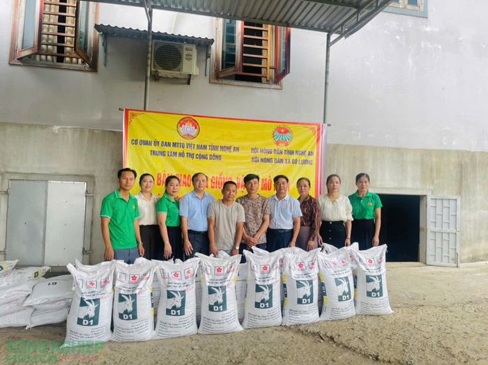 Ban Thường vụ hội Nông dân xã Đô Lương phối hợp trao hỗ trợ mô hình kinh tế cho hội viên Lê Đắc Thành