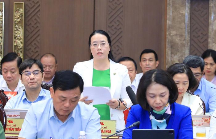 Chủ tịch Hội Nông dân thành phố Hà Nội Phạm Hải Hoa đề nghị các địa phương đồng bộ kế hoạch giải phóng mặt bằng với hỗ trợ sinh kế. Ảnh: Quang Thái