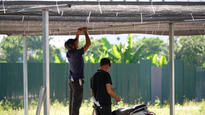 Công nhân lắp dựng các công trình bên trong khu đất. Ảnh: Anh Tú