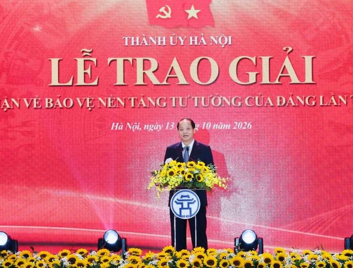 Đồng chí Nguyễn Doãn Toản - Ủy viên Ban Thường vụ Thành ủy, Trưởng Ban Tuyên giáo Thành ủy, Phó Trưởng ban Thường trực Ban Chỉ đạo 35 Thành ủy - Phó Trưởng Ban Chỉ đạo Cuộc thi - Trưởng BTC Cuộc thi phát biểu tại lễ trao giải