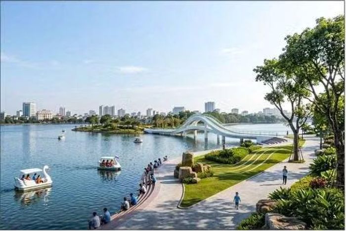 Phối cảnh khu vực hồ trong Công viên Thủ Lệ (ảnh UBND phường Giảng Võ)