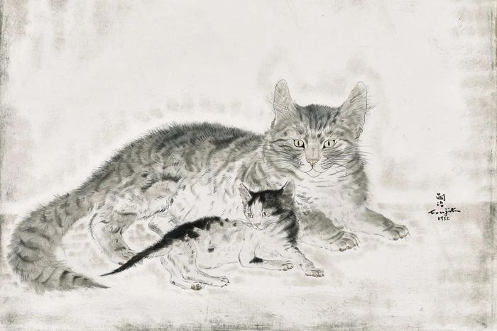  Bức tranh Chatte et chaton (1932) của Leonard Tsuguharu Foujita được đấu giá tại Sotheby's ở Hong Kong ngày 28/9. Ảnh: Sotheby's. 