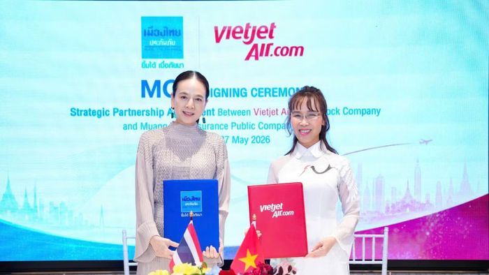 Ký thỏa thuận hợp tác chiến lược giữa Vietjet và Muang Thai Insurance tại Bangkok, Thái Lan ngày 28/5/2026, nhân chuyến thăm chính thức Thái Lan của Tổng Bí thư, Chủ tịch nước Tô Lâm. (Ảnh: VJ)