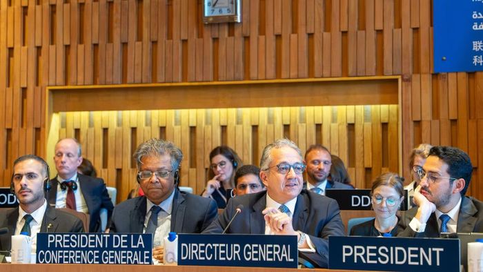 Tổng Giám đốc UNESCO Khaled El-Enany phát biểu tại Phiên khai mạc Kỳ họp. (Ảnh: UNESCO)