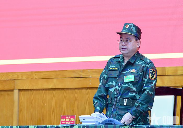  Đồng chí Quản Minh Cường, Ủy viên Trung ương Đảng, Bí thư Thành ủy, Trưởng ban chỉ đạo diễn tập khu vực phòng thủ TP Quảng Ninh phát biểu tại khai mạc.