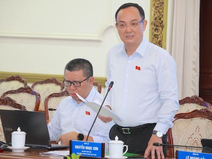 Thành viên đoàn góp ý cho UBND TPHCM tại buổi giám sát. Ảnh: QUANG HUY