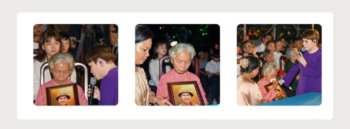 Bà Nguyễn Thị Lệ không cầm được nước mắt khi được ôm di ảnh liệt sĩ Huỳnh Văn Quên vào lòng. Ảnh: MẠNH THẮNG