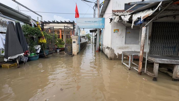  Khu dân cư ven kênh Mương Chuối (xã Nhà Bè) bị ngập. Ảnh: ĐÌNH DƯ 