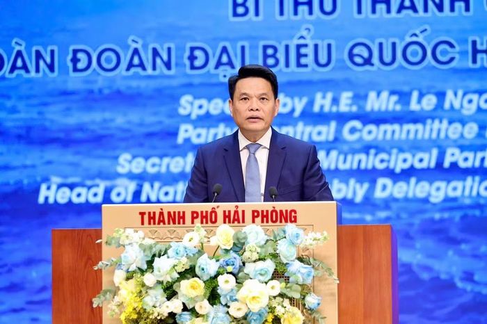 Bí thư Thành ủy Lê Ngọc Châu phát biểu tại Hội nghị. (Ảnh haiphonggov.vn)