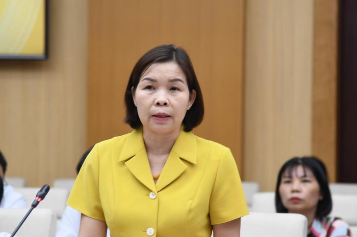 Đồng chí Phùng Thị Kim Nga, Phó Chủ tịch UBND tinh Phú Thọ, Chủ tịch Hội đồng phổi hợp phổ biến, giáo dục pháp luật phát biểu tại buổi làm việc. Ảnh: Ngọc Phúc 