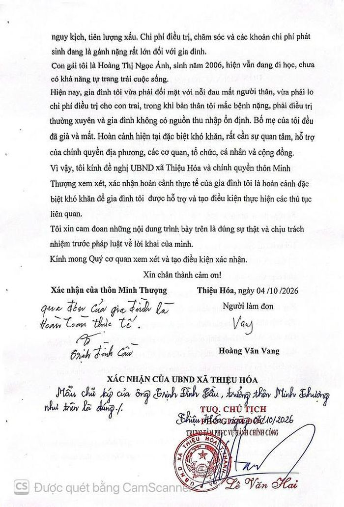 Hoàn cảnh gia đình ông Vang rất khó khăn