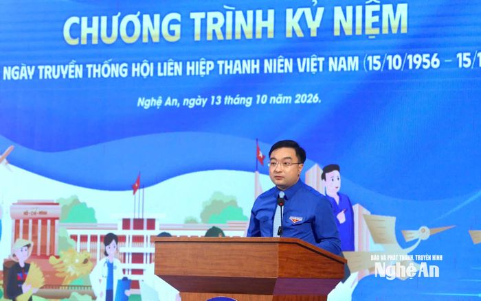 Đồng chí Hồ Phúc Hải - Bí thư Tỉnh đoàn Nghệ An phát biểu tại chương trình. Ảnh: Phương Huyền
