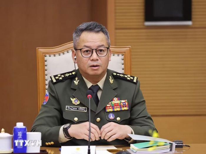 Đại tướng Tea Seiha, Phó Thủ tướng, Bộ trưởng Bộ Quốc phòng Campuchia, phát biểu. (Ảnh: Lâm Khánh/TTXVN)