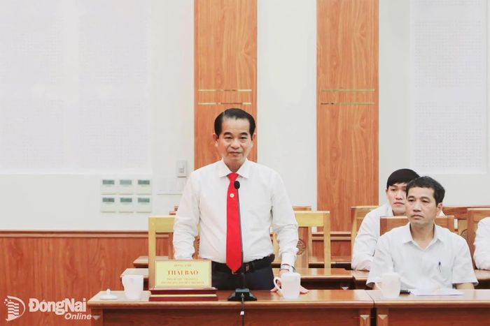 Phó Bí thư Thành ủy, Trưởng ban Tổ chức Thành ủy Thái Bảo phát biểu tại hội nghị. Ảnh: Văn Truyên