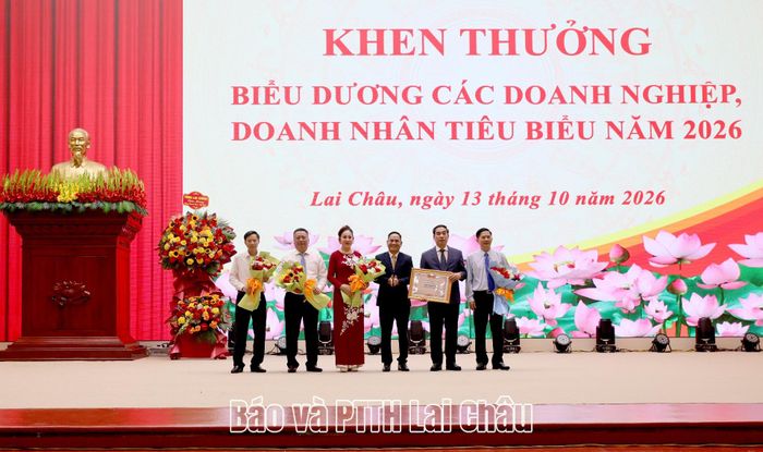 Đại diện Liên đoàn Thương mại và Công nghiệp Việt Nam (VCCI) tặng Bằng khen của Chủ tịch VCCI cho các tập thể.