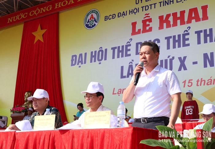 Đồng chí Đoàn Thanh Sơn, Phó Chủ tịch UBND tỉnh, Trưởng BCĐ Đại hội TDTT tỉnh lần thứ X năm 2026 phát biểu tại buổi tổng duyệt