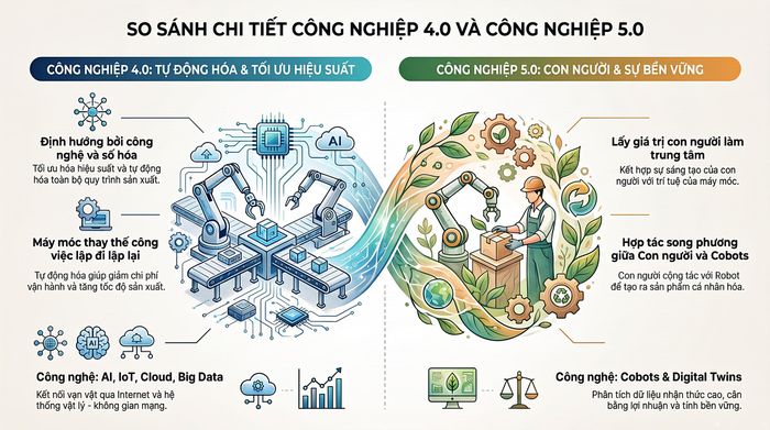 So sánh chi tiết Công nghiệp 4.0 và Công nghiệp 5.0