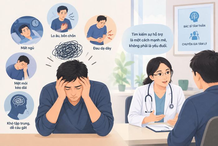 Khi xuất hiện các dấu hiệu kiệt sức cần tìm kiếm sự hỗ trợ từ bác sĩ chuyên khoa (Ảnh minh họa: AI)