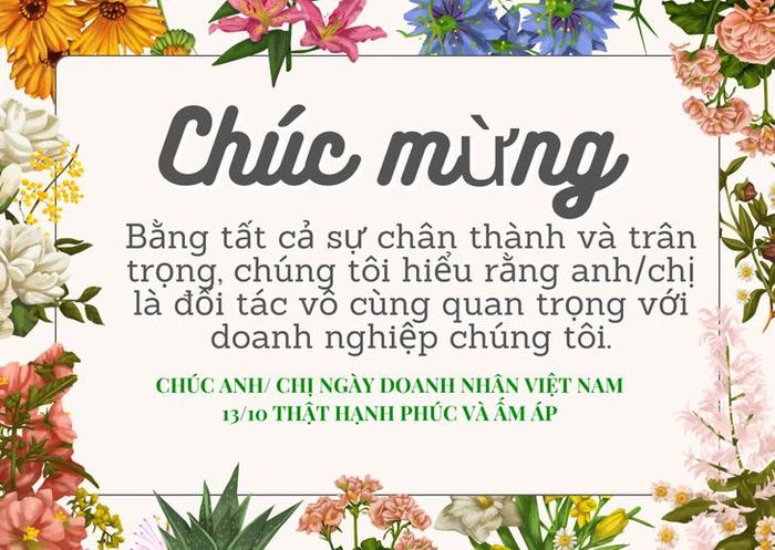 Gửi những lời chúc 13/10 tặng đối tác, khách hàng nhân ngày Doanh nhân Việt Nam.