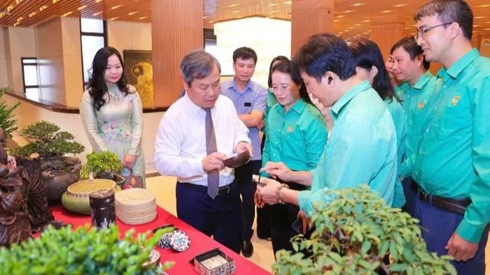 Chủ tịch thành phố Hà Nội thăm khu trưng bày sản phẩm OCOP. (Ảnh: Ngọc Anh)