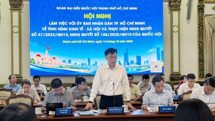 Phó Chủ tịch Ủy ban nhân dân thành phố Trương Minh Huy Vũ phát biểu tại buổi làm việc. (Ảnh: Xuân Mai)