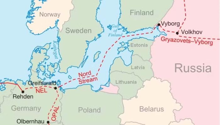 Bản đồ đường ống Nord Stream. Ảnh: Wikimedia